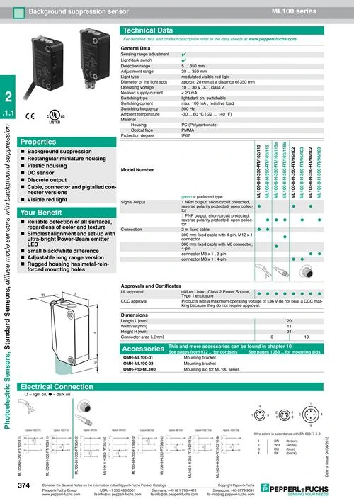 Скачать каталог Оптические Датчики Pepperl+Fuchl серии ML100